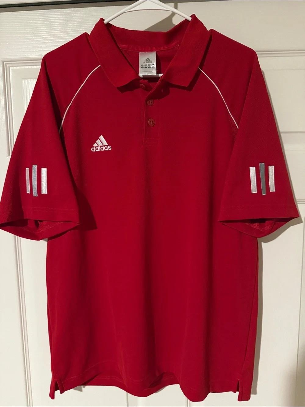 adidas Red Short-Sleeve Polo with Silver Accents